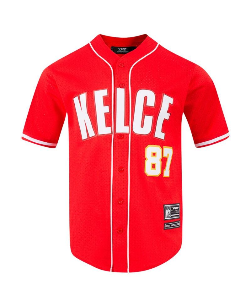 Men's Travis Kelce Red Kansas City Chiefs Mesh Button-Up Baseball Jersey