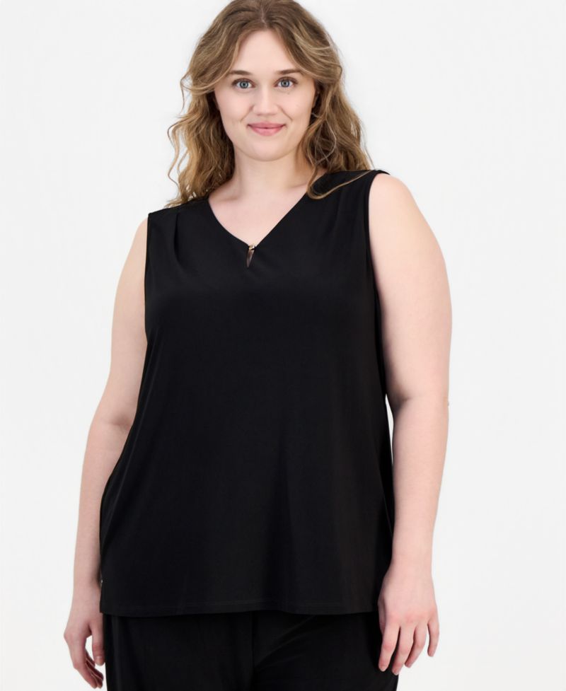 Petite V-Neck Keyhole Sleeveless Blouse