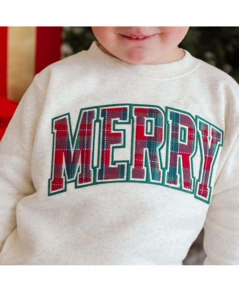 Boys' and Girls' Merry Tartan Patch Holiday Sweatshirt