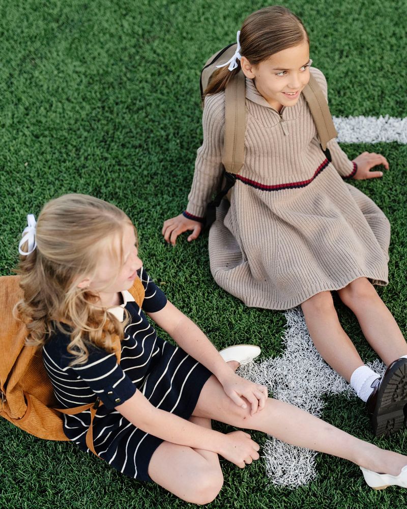 Little Girls Hope and Henry Organic Short Sleeve Milano Sweater Dress with Collar