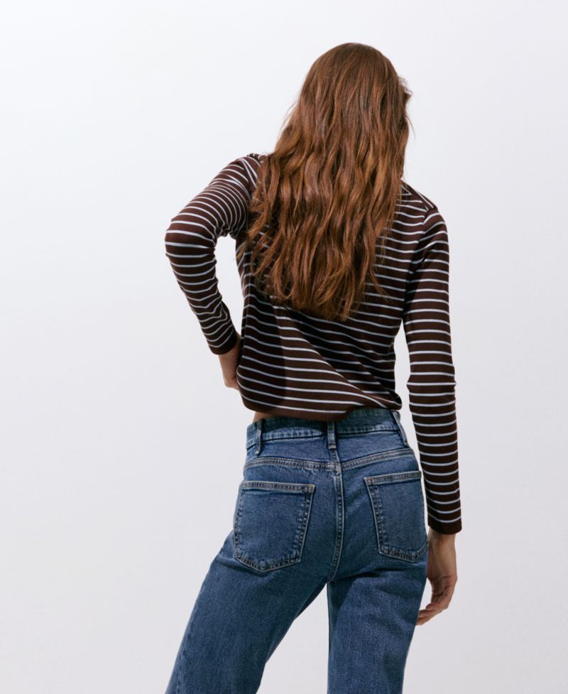 Women's Striped Long-Sleeve Crewneck Cotton-Blend Sweater