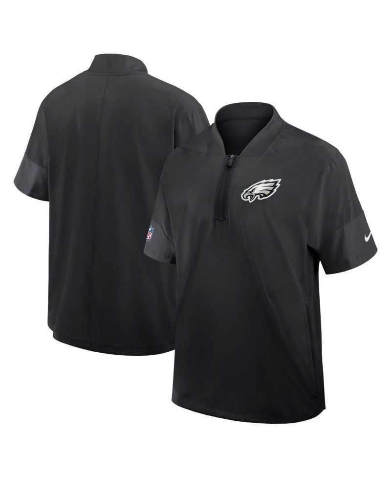 Men's Black Philadelphia Eagles Sideline Short Sleeve Quarter-Zip Performance Coach Jacket