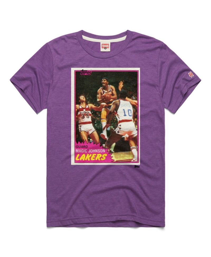 Men's and Women's Magic Johnson Purple Los Angeles Lakers Topps Trading Card Player Tri-Blend T-Shirt