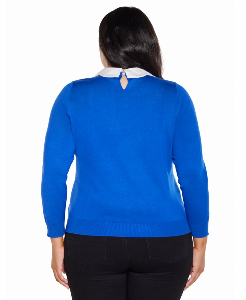 Plus Size Collared Long-Sleeve Bow-Detail Sweater