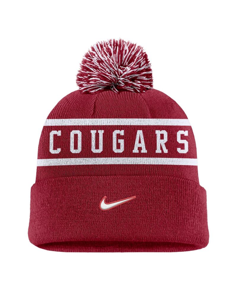 Men's Crimson Washington State Cougars Peak Cuffed Knit Hat with Pom