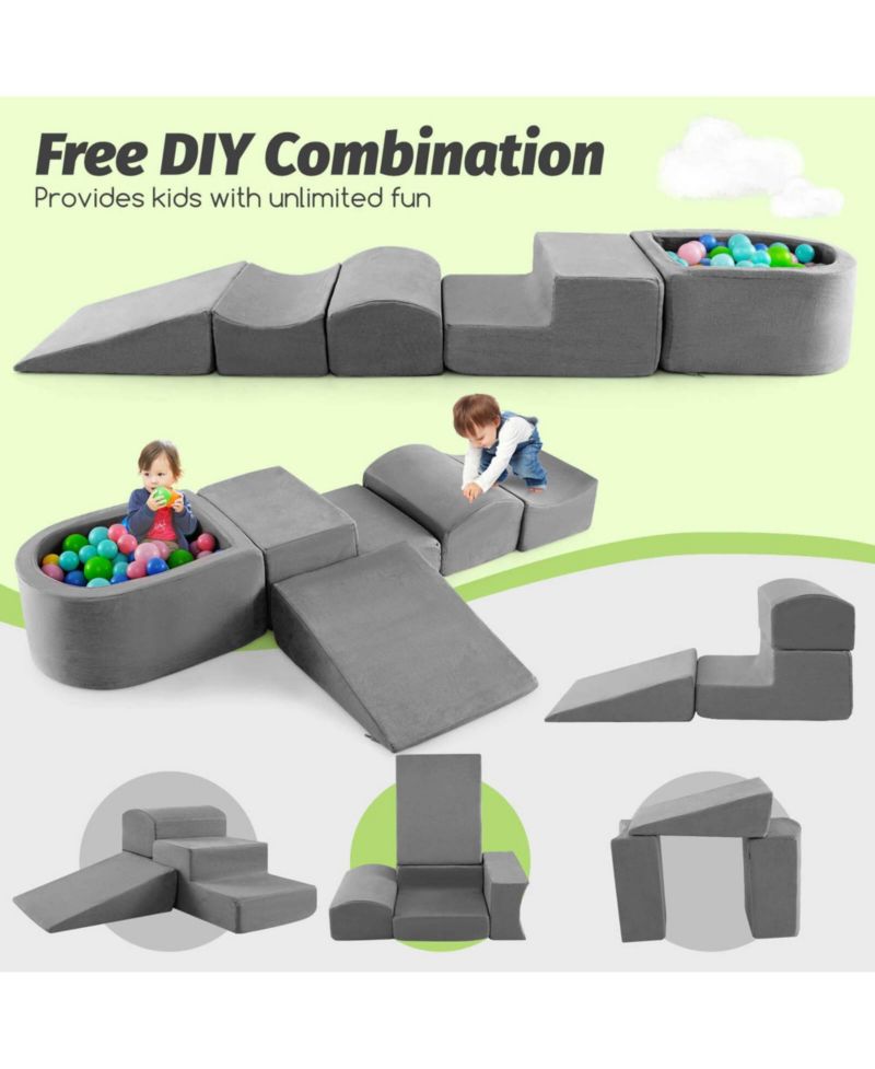 5PCS Climb and Crawl Playset with Ball Pit for Kids Zippers for