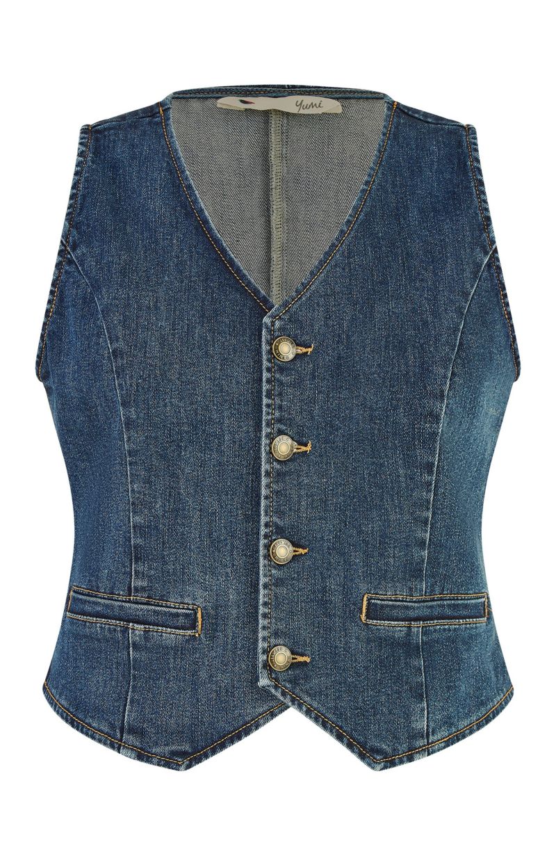 Women's Button Up Denim Stretch Waistcoat