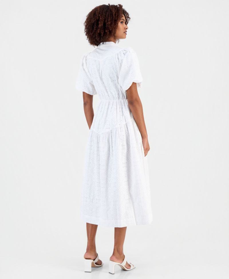 Women's Cotton Button-Front Tiered Dress