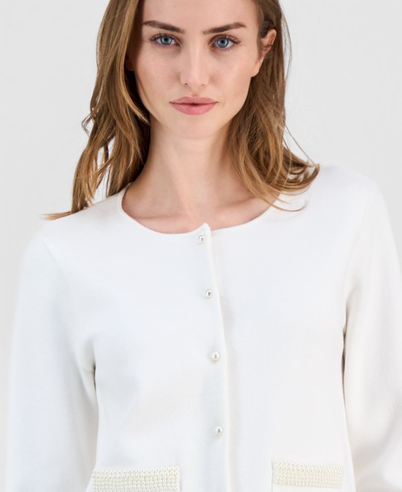 Women's Embellished Pearl-Trim Cardigan