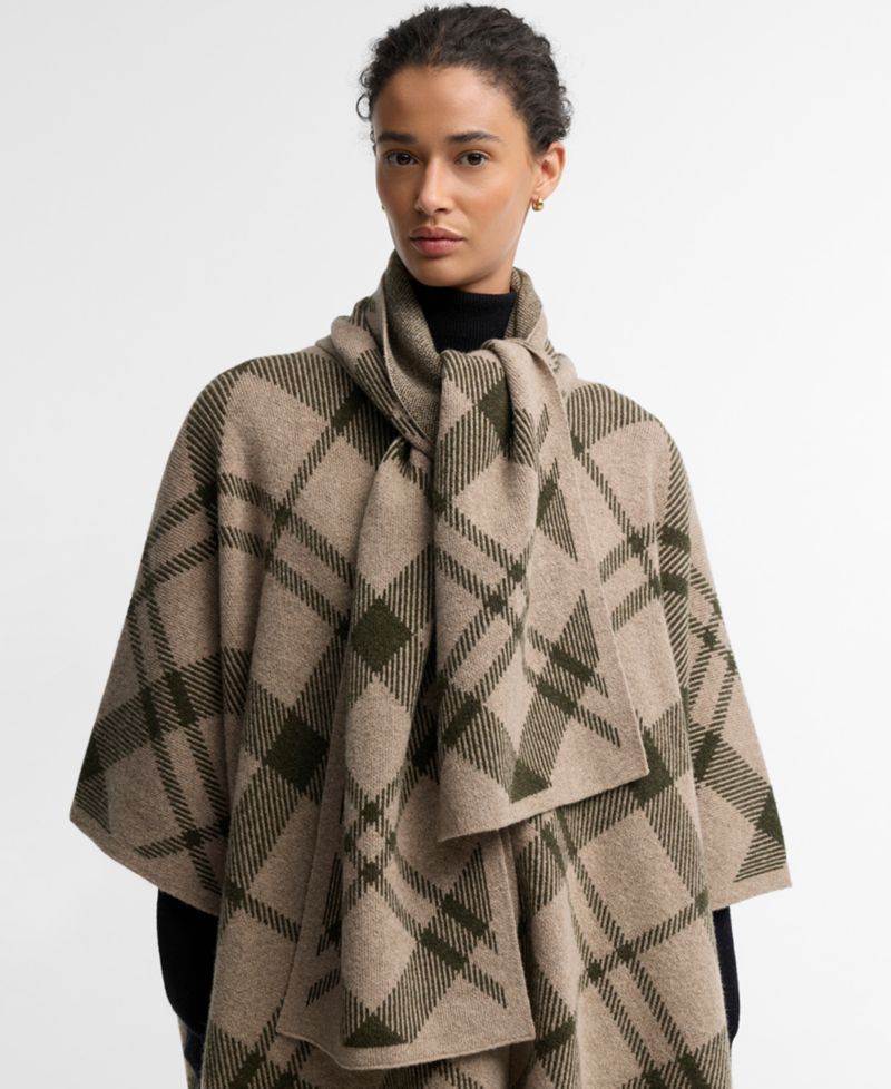 Women's Vienna Tartan Knitted V-Neck Wool-Blend Cape Coat