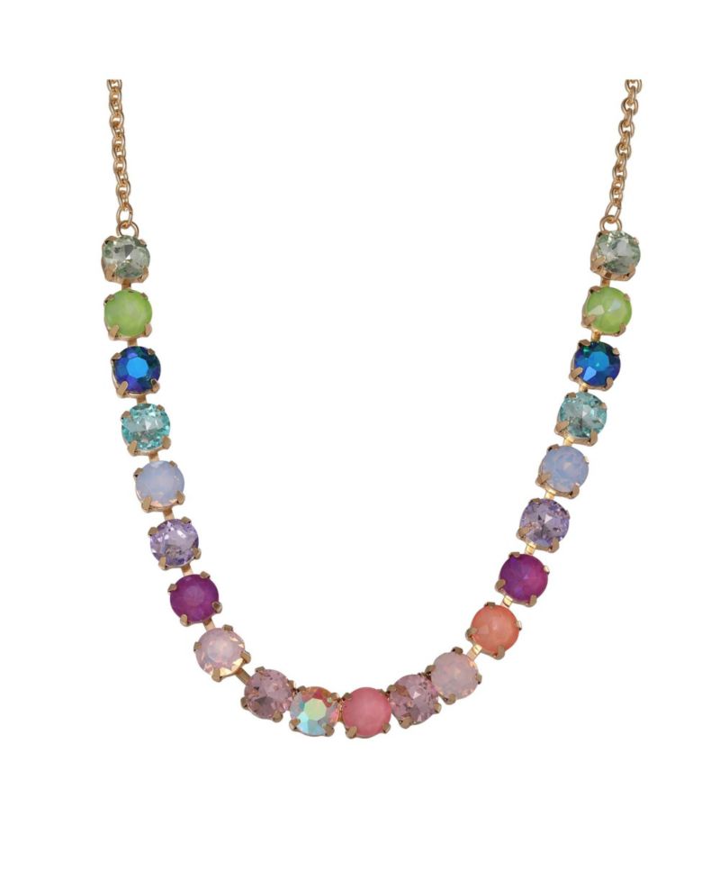 Womens Tennis Necklace with 8MM Multicolor Crystals, 16"+2" Gold Tone-Plated Tennis Jewelry
