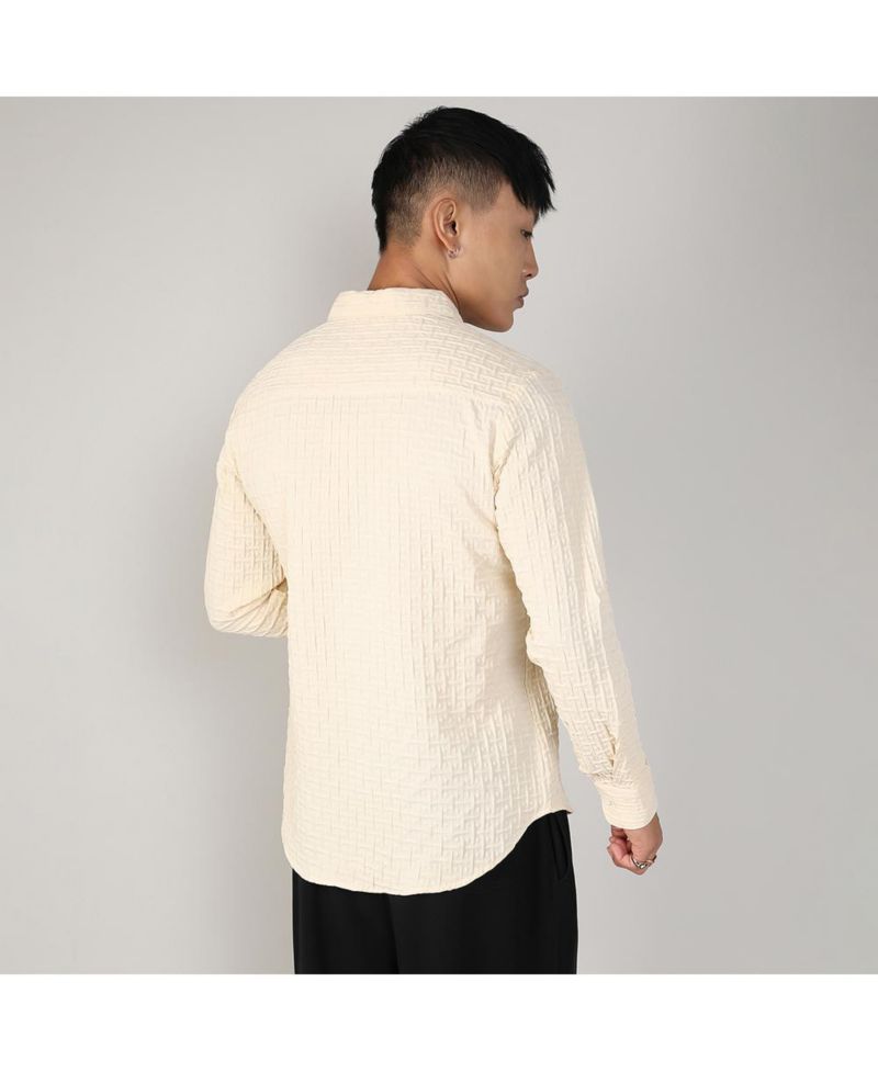 Men's Pale Yellow Textured Weave Shirt