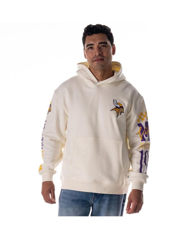 Men's and Women's Cream Minnesota Vikings Stacked Graphic Sleeve Fleece Hoodie