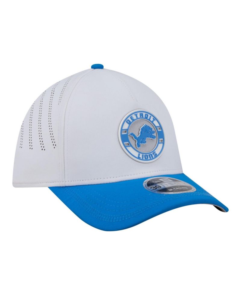 Men's White/Blue Detroit Lions Patch 39THIRTY A-Frame M-Crown Perforated Flex Hat