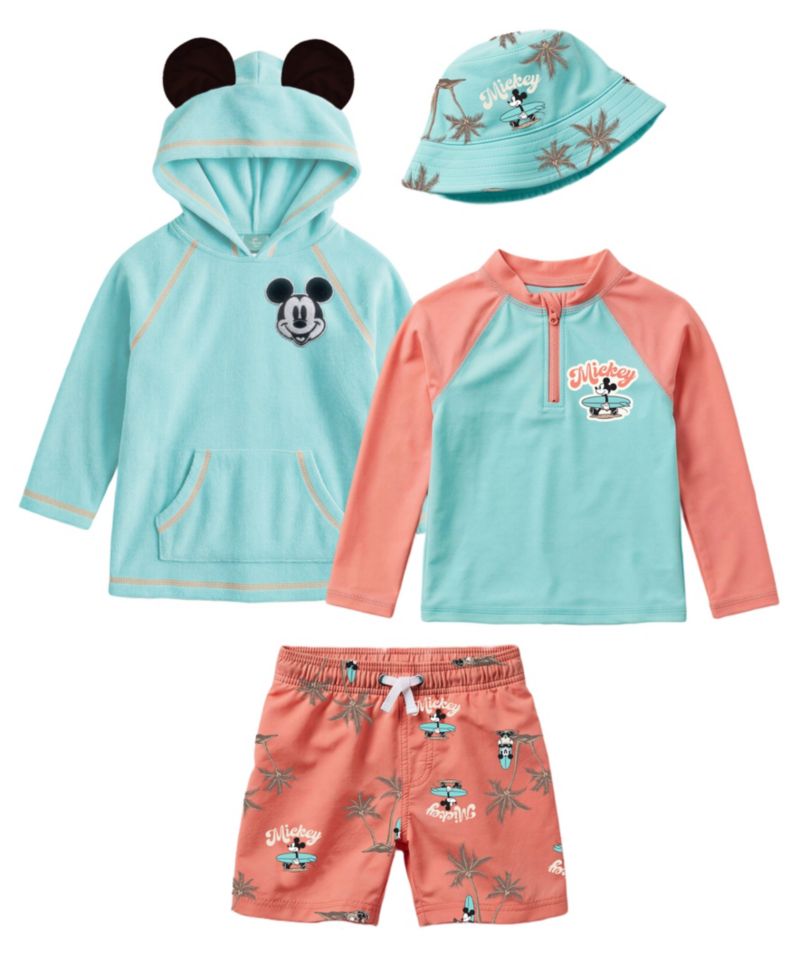 Baby Boys' Mickey Rashguard Top, Cover-Up, Swim Shorts and Bucket Hat, 4-Piece Set