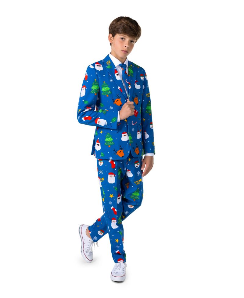 Big Boys Festivity Christmas Party Outfit Including Blazer, Pants and Clip-On-Tie Suit Set