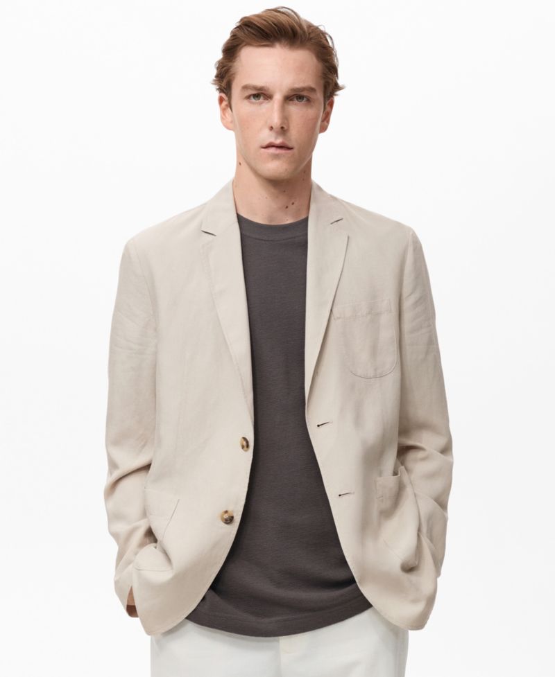 Men's Slim-Fit Linen Suit Blazer