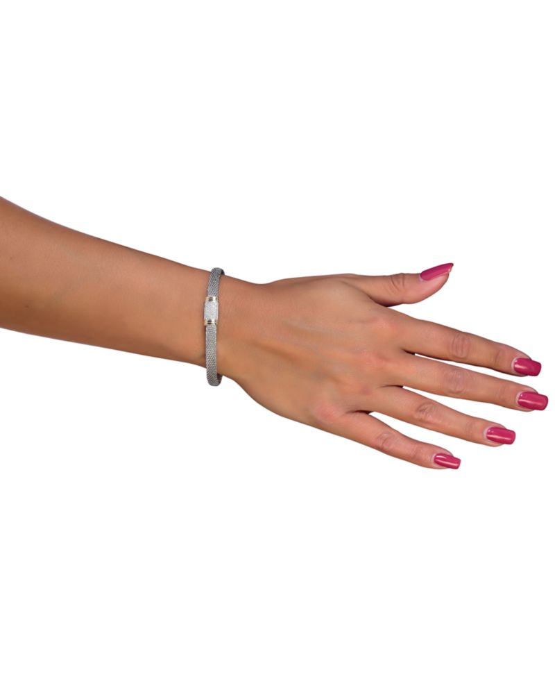 Diamond Mesh Bangle Bracelet in 14k Gold and Sterling Silver (1/8 ct. t.w.)