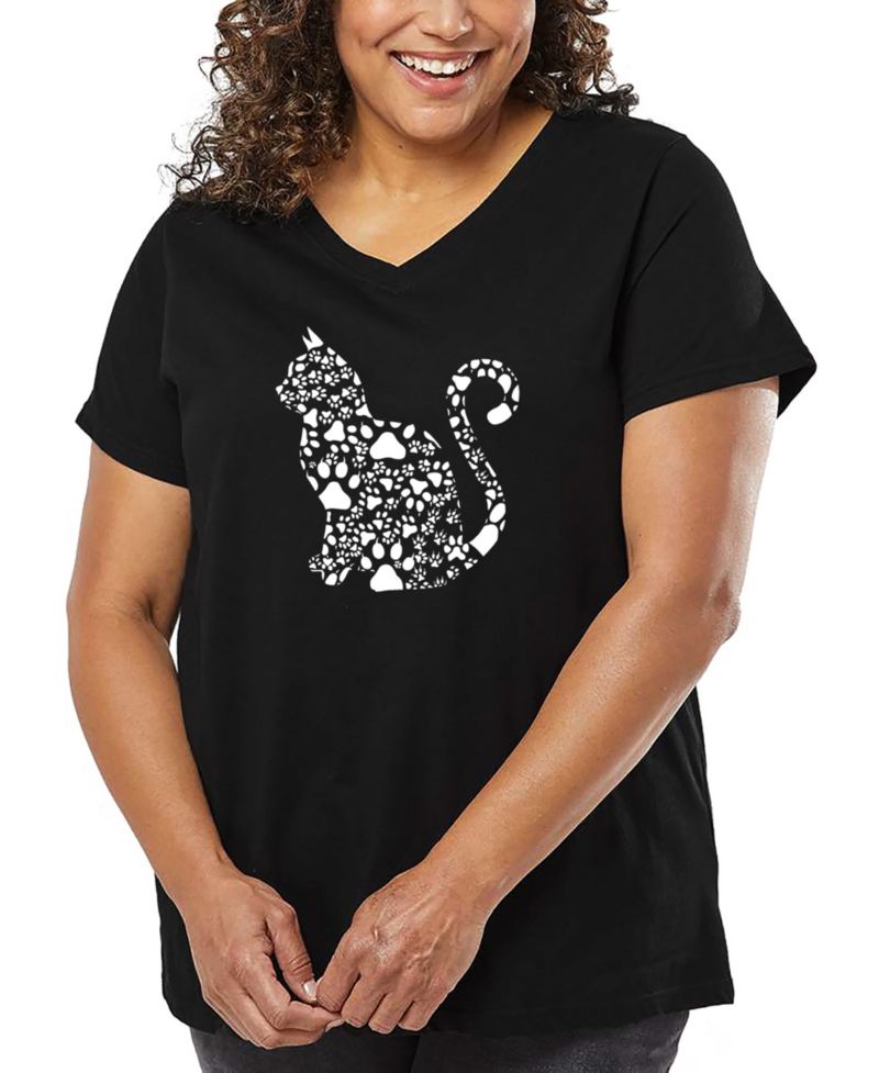 Plus Size Cat Claws Word Art V-Neck T-Shirt