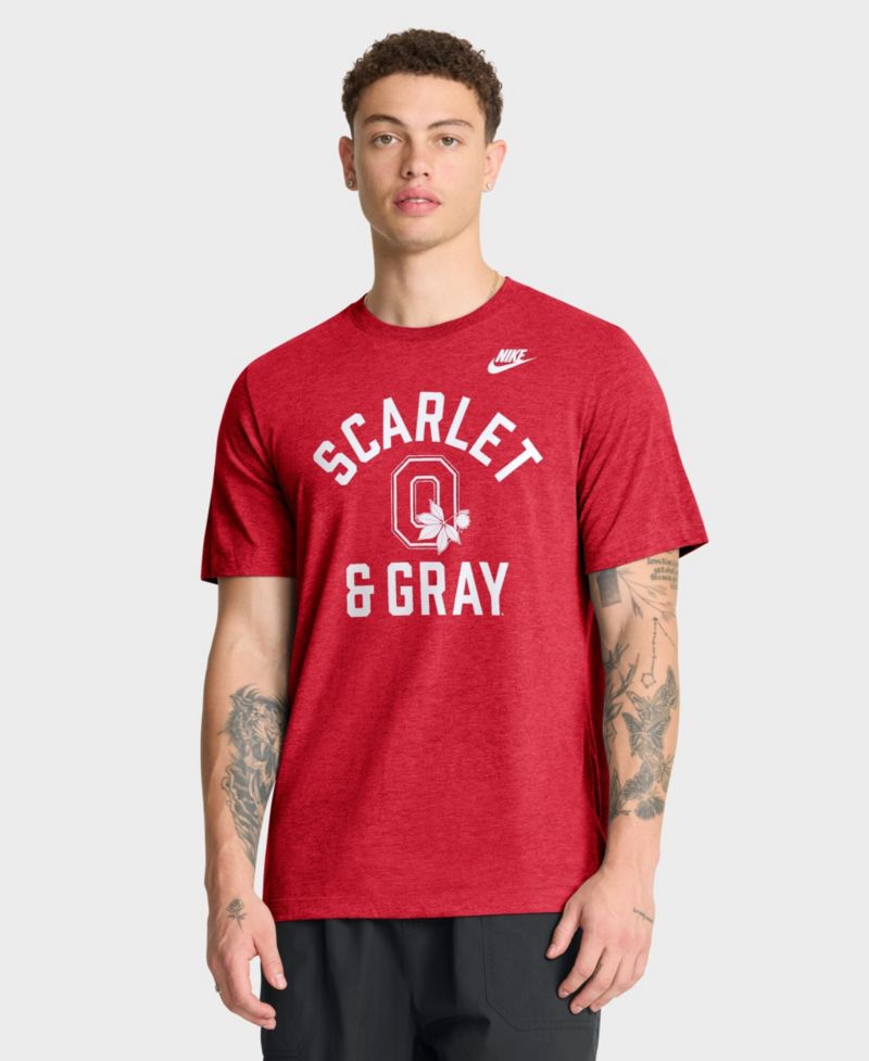 Men's Heather Scarlet Ohio State Buckeyes Legacy Mantra Tri-Blend T-Shirt