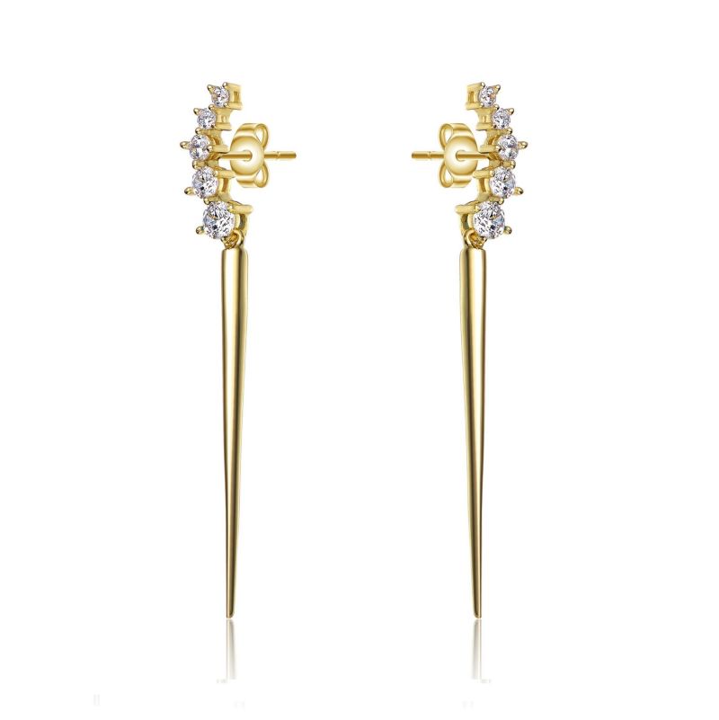 Striking 14K Gold Plated CZ Waterfall Spike Drop Earrings
