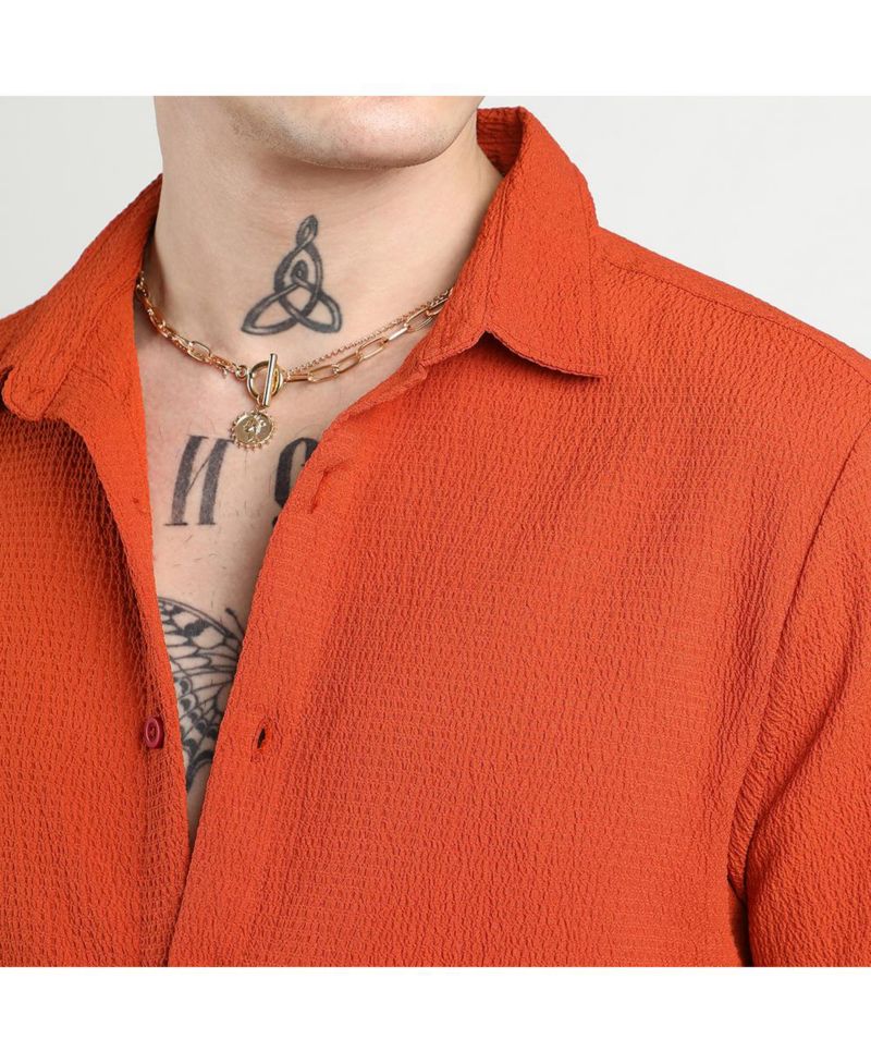Men's Red Ruched Regular Fit Casual Shirt