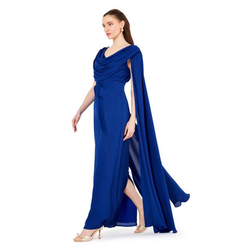 Women's Cowl Neck Flare Sleeved A-line Gown