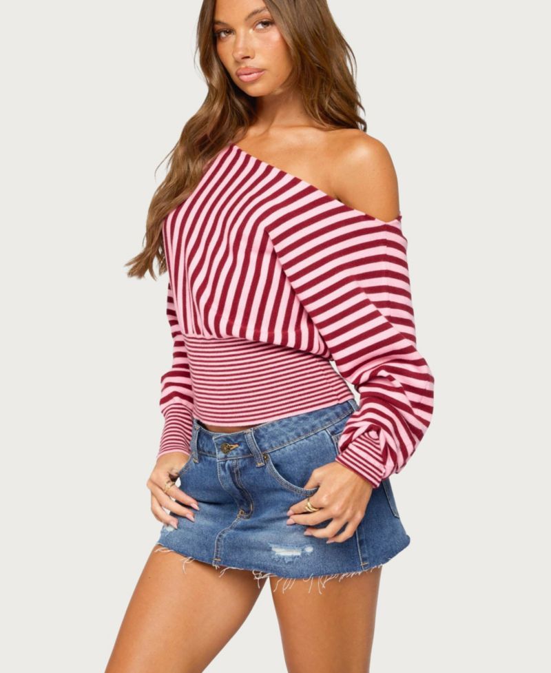 Women's Brida Off-the-Shoulder Long-Sleeve Striped Sweater