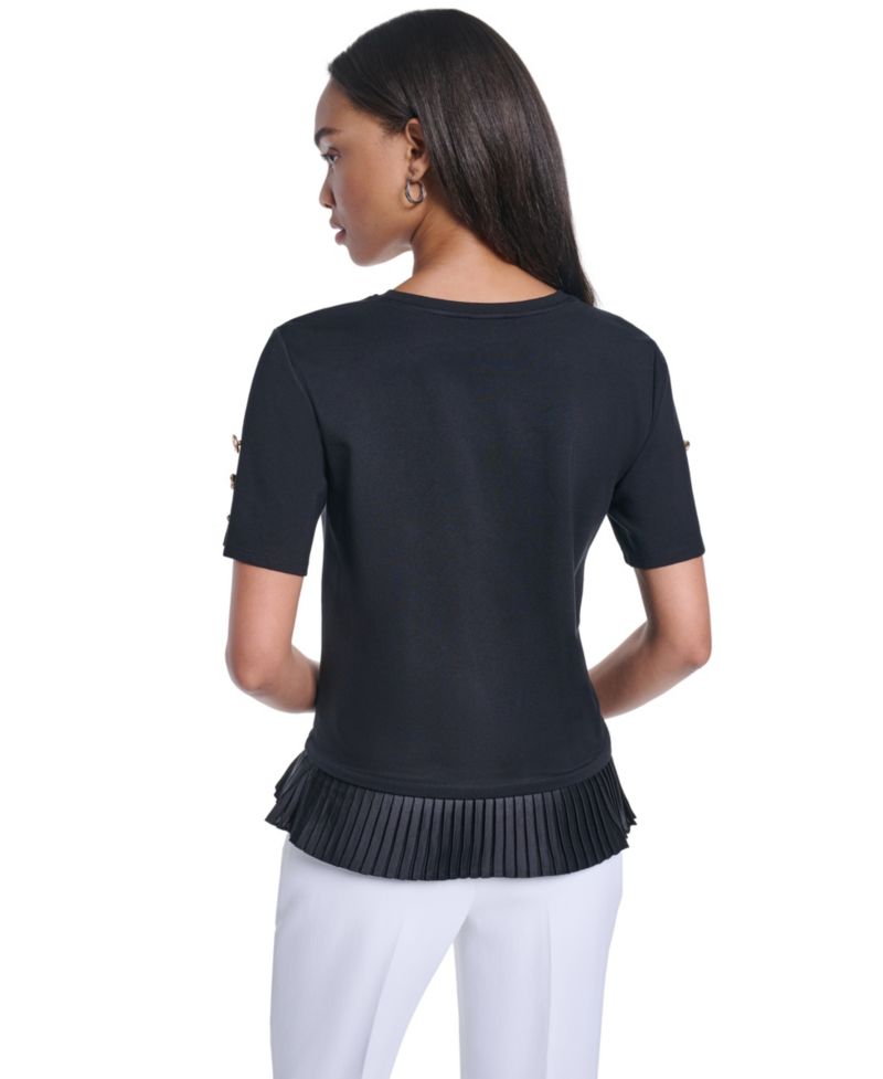 Women's Crewneck Short-Sleeve Pleated-Hem Blouse