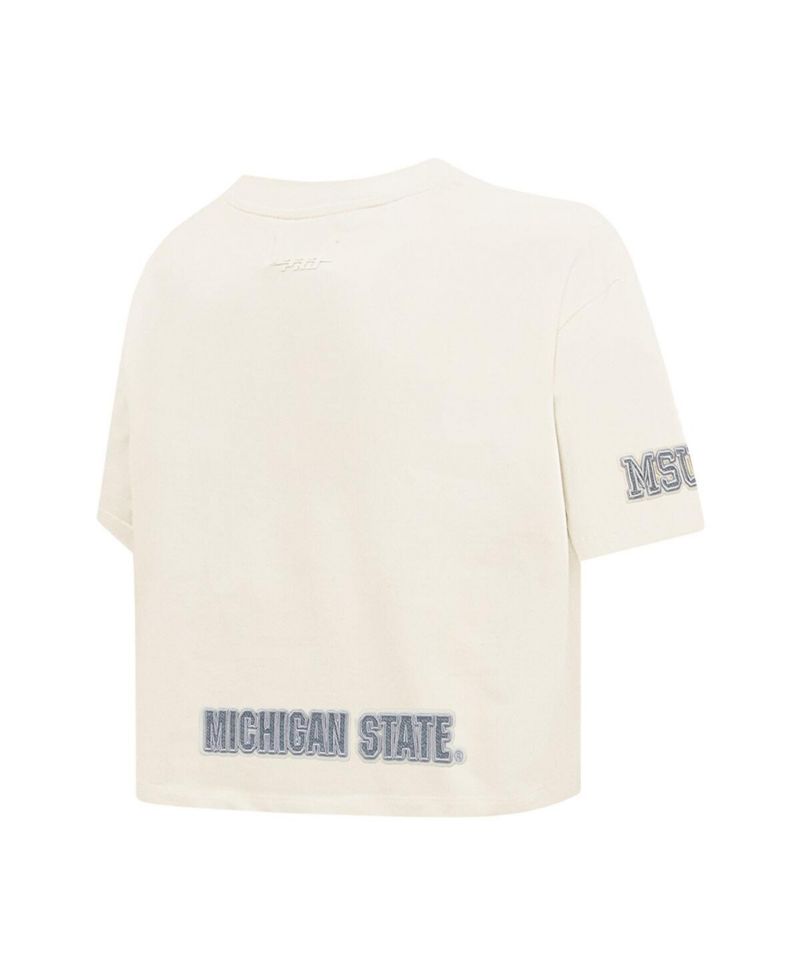 Women's Cream Michigan State Spartans Reverse French Terry Boxy Cropped T-Shirt