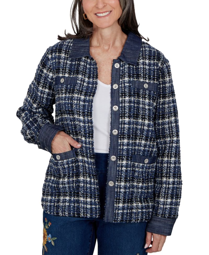 Petite Plaid Tweed Shirt Jacket
