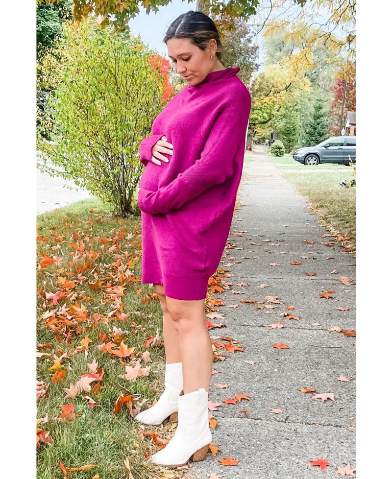 Women's Taupe Funnel Neck Dolman Sleeve Mini Dress