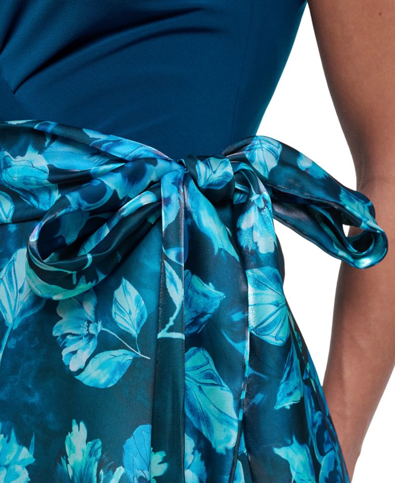 Women's Wrap Surplice Ball Gown Dress with Sash