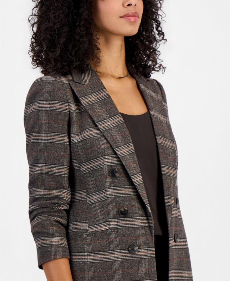 Women's Plaid Double-Breasted Blazer