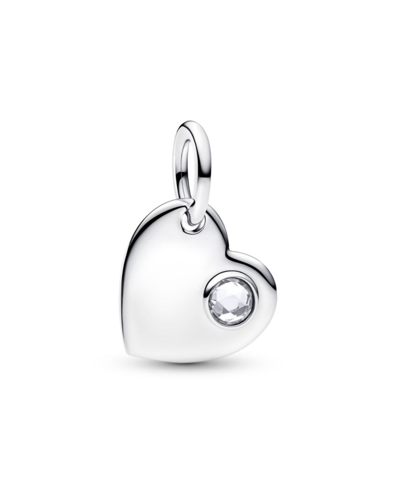 April Engravable Heart Clear Stone Dangle Charm