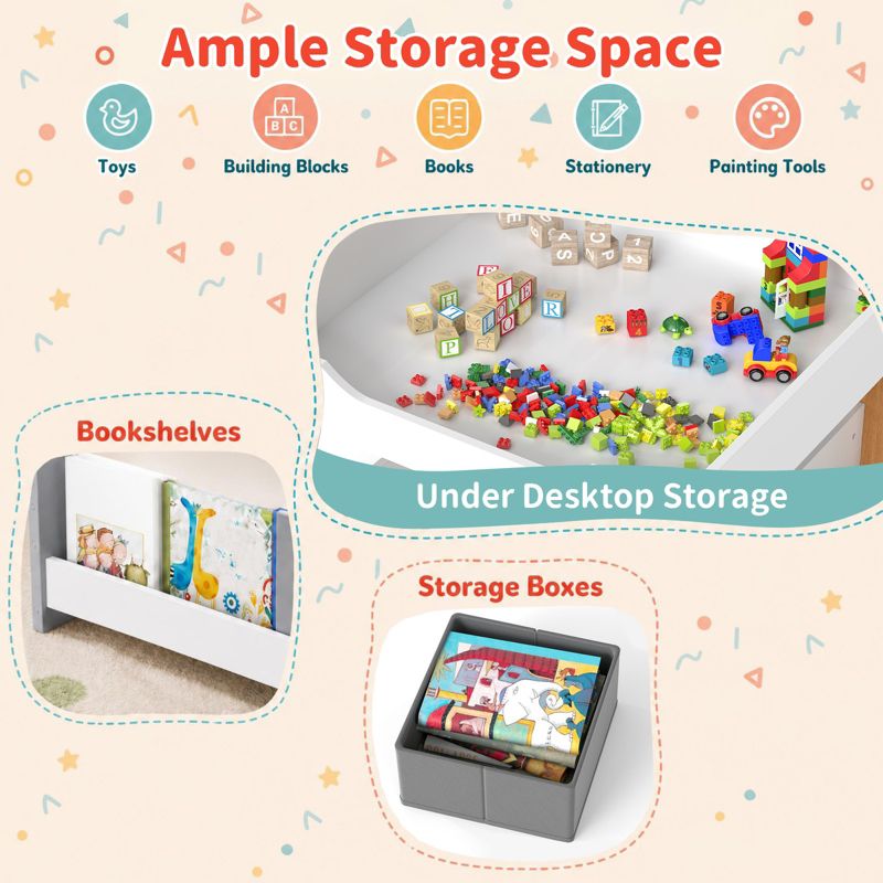Ages 3-6 Reversible Chalkboard-Whiteboard Activity Table with Storage, 5-Piece Set