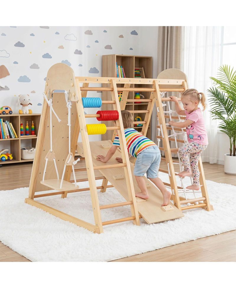 Ages 3+ 8-in-1 Foldable Wooden Indoor Jungle Gym
