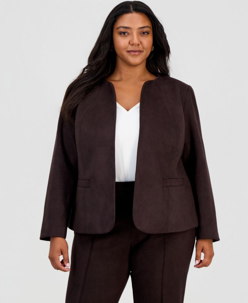 Plus Size Scuba Suede Open-Front Blazer