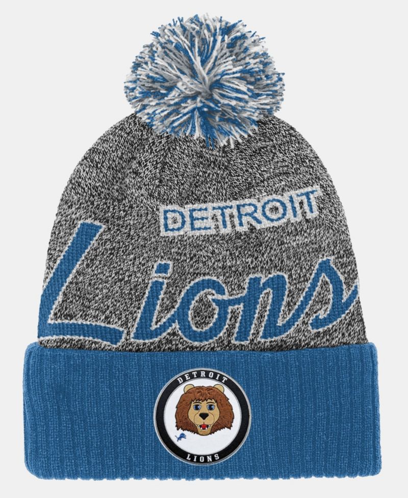 Big Boys and Girls Light Blue Detroit Lions Cuffed Knit Hat with Puff
