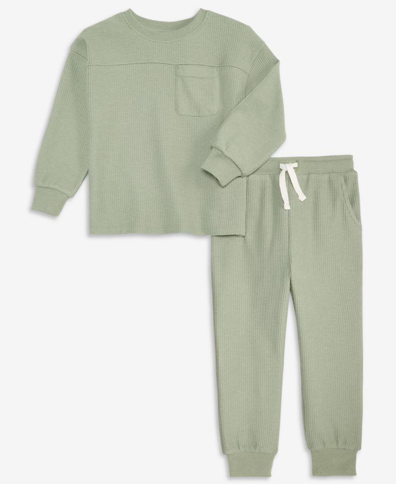 Toddler Boys' 12M-5T Brushed Rib Waffle-Knit Long-Sleeve Top and Pants, 2-Piece Set