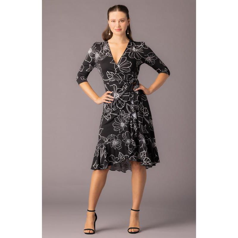 Women's Flirty Flounce Midi Wrap Dress with 3/4 Sleeves