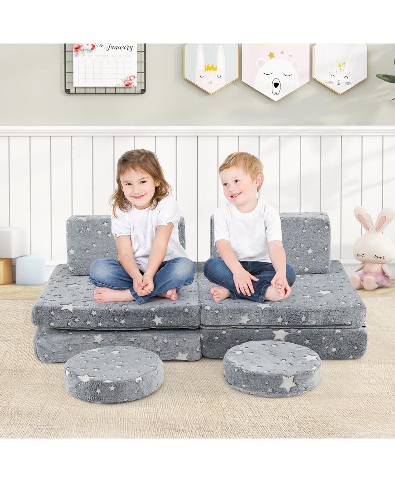 Modular Kids Play Couch Set with Glow-in-the-Dark Pattern and Handles