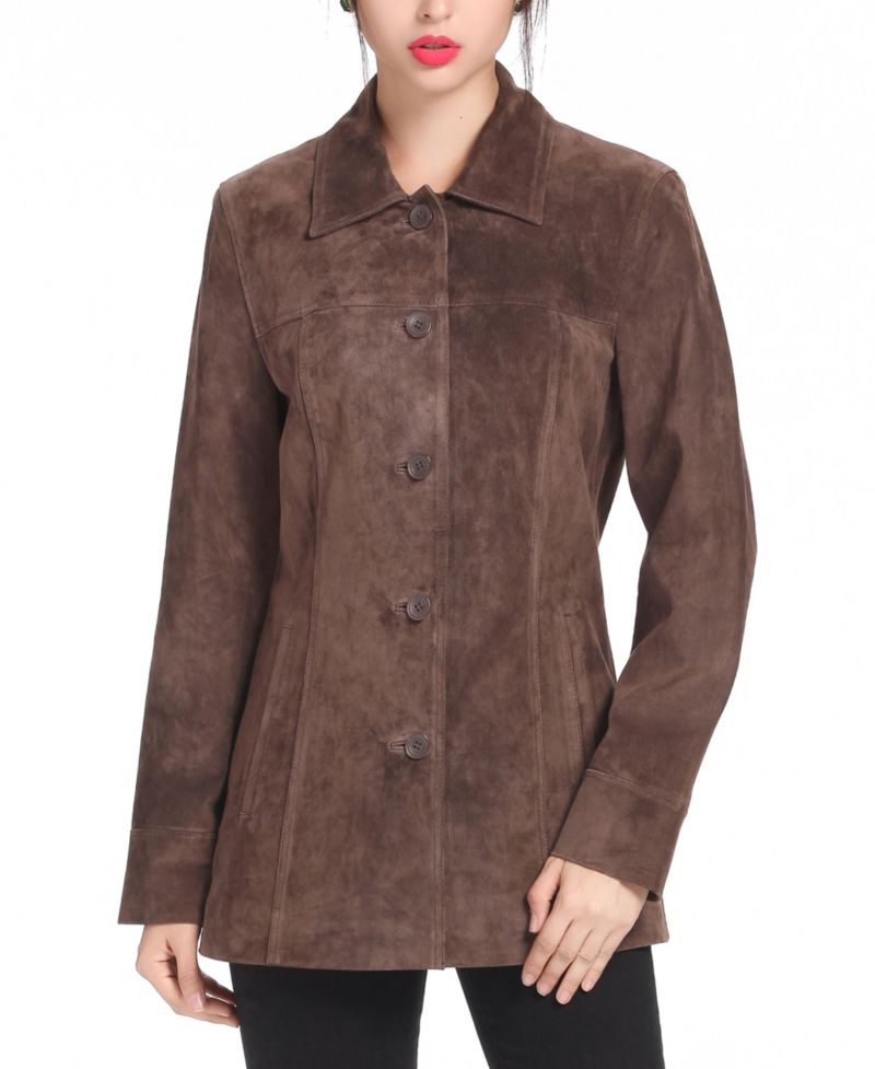Women's Cora Button-Front Suede Leather Car Coat