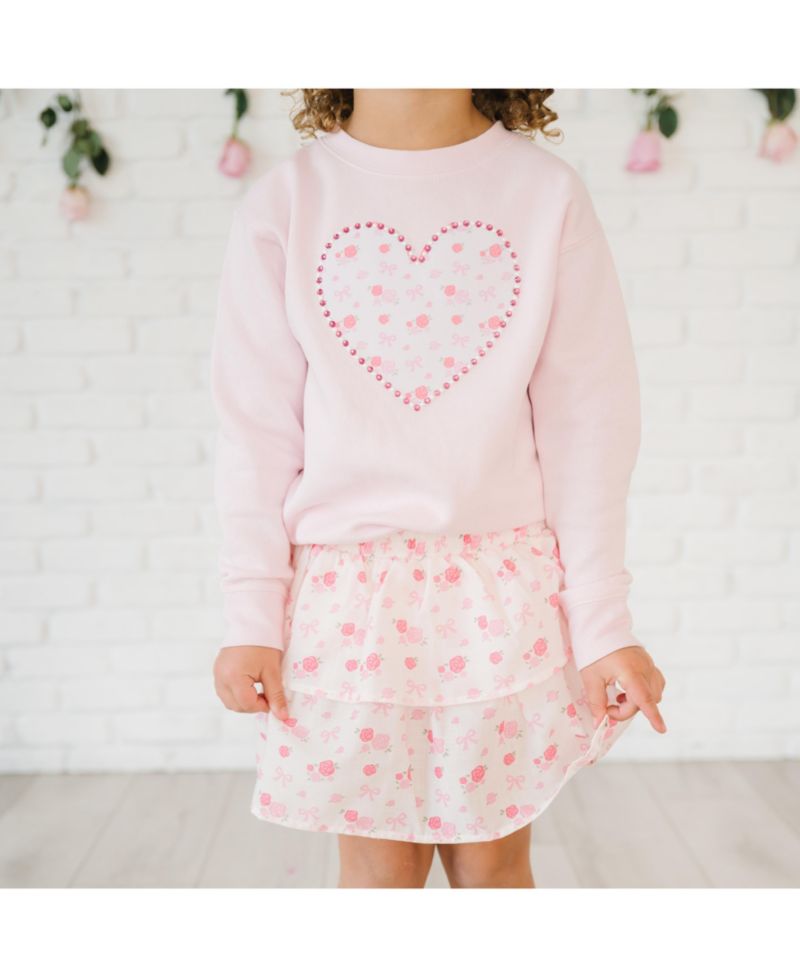 Big Girls Dainty Rose Pearl Heart Patch Sweatshirt