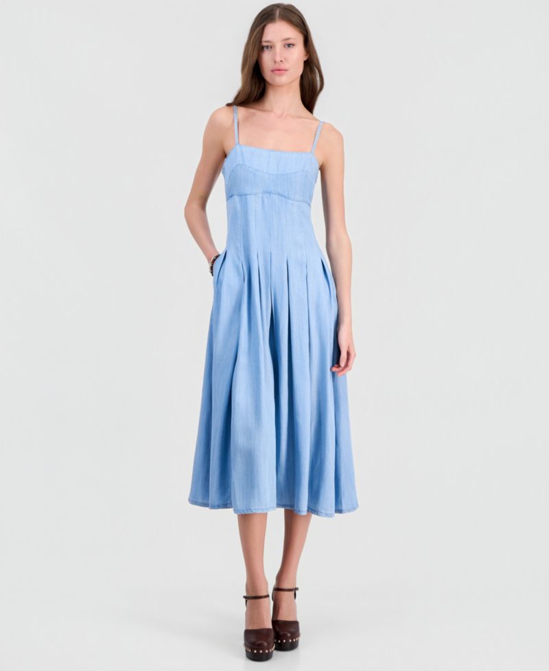 Women's Bria Chambray Midi Pleated Dress