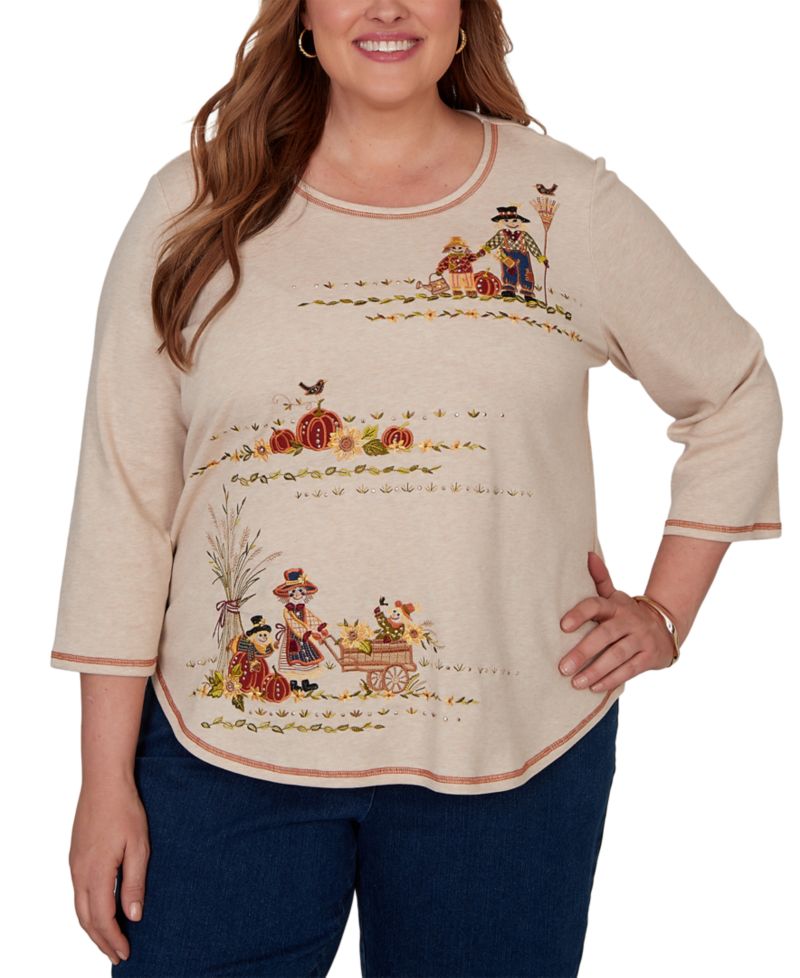 Plus Size Scarecrow Family Embroidered Top