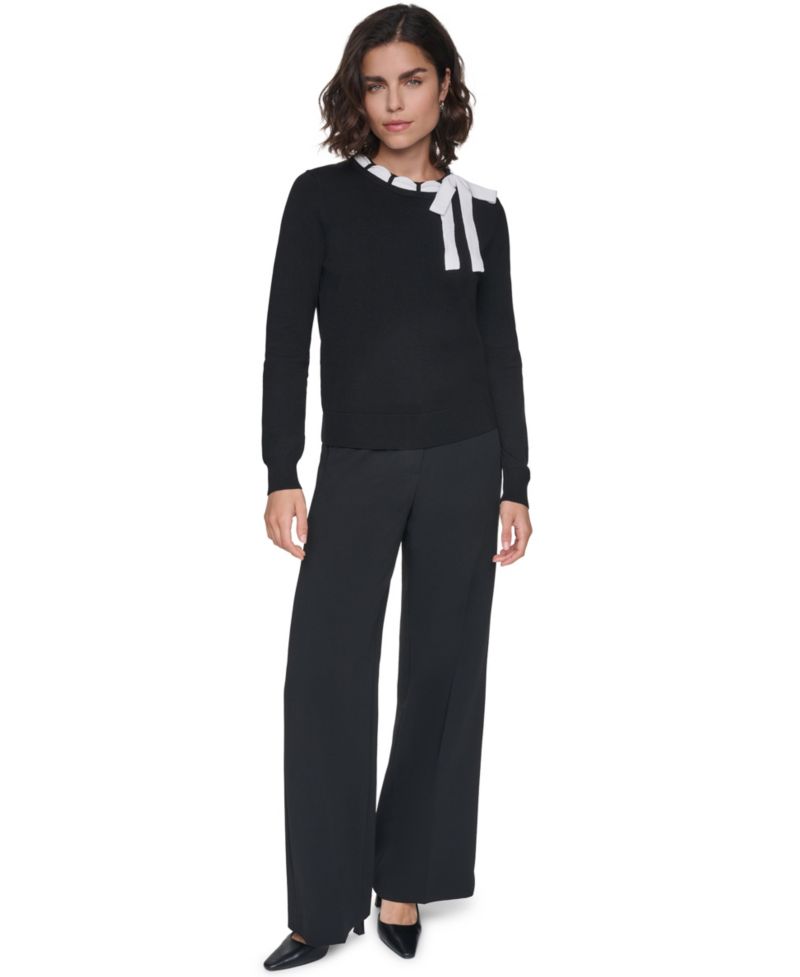 Women's Bow Front Crewneck Fitted Sweater