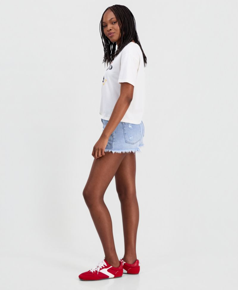 Juniors' Destructed Festival High Rise Denim Shorts