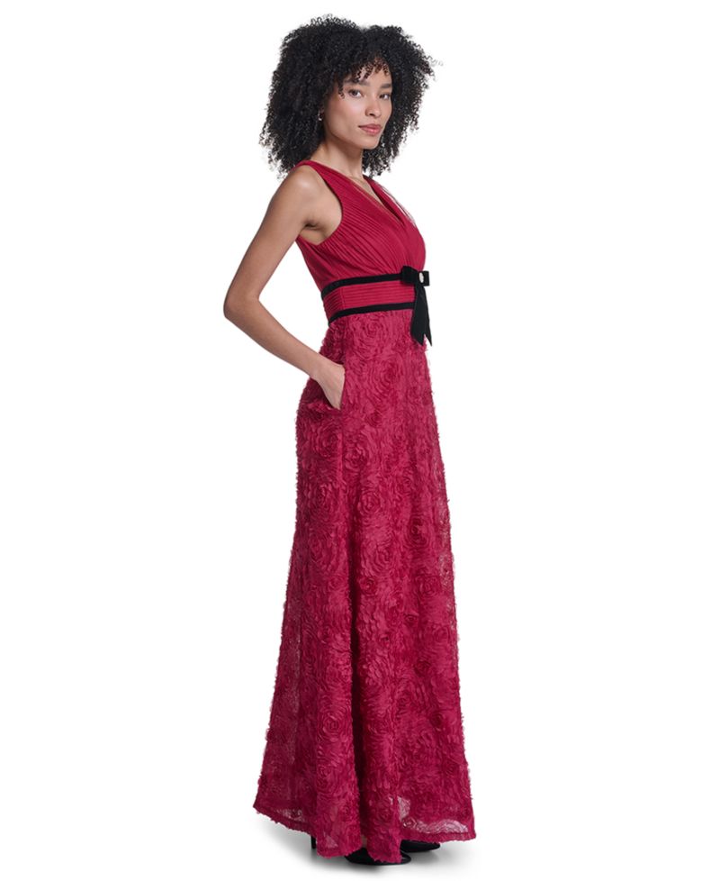Women's LD6B0013 Floral V-Neck Sleeveless Long Gown
