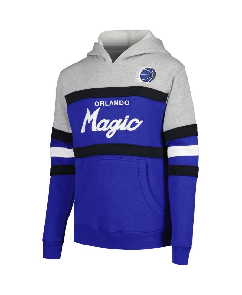 Big Boys and Girls Gray, Blue Orlando Magic Hardwood Classics Head Coach Pullover Hoodie